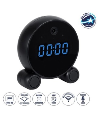 GloboStar® 86016 Rechargeable Table Camera 2MP WiFi HD 1080P 120° 5000mAh Two Way Audio Motion Detection & Digital Clock - Επαναφορτιζόμενη Επιτραπέζια Κάμερα 2MP WiFi HD 1080P 120° 5000mAh Διπλή Κατέυθυνση Ομιλίας Ανιχνευτή Κίνησης Ψηφιακό Ρολόι - Μαύρο